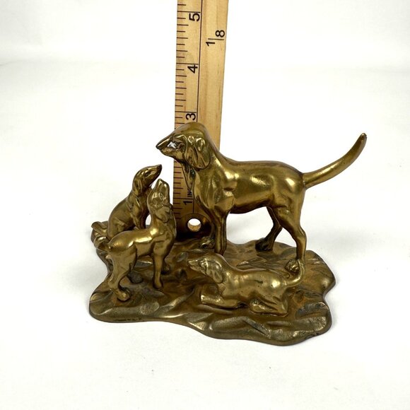 Vintage Brass Dog Figurine Pack Scene Rustic Hunting Decor Ornate Canine Decor - Picture 9 of 9